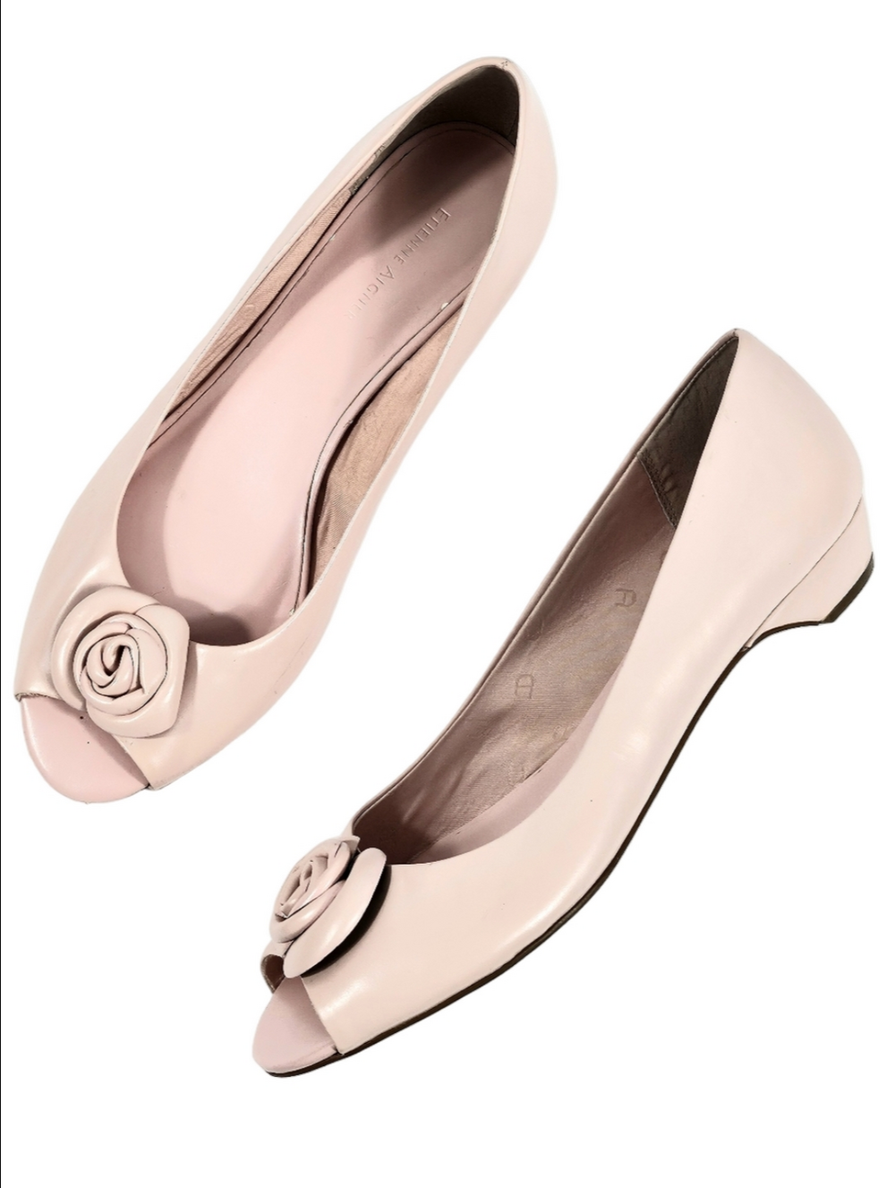 Etienne Aigner Juniper Blush Pink Leather Peep Toe Rosette Detail Slip On Flat